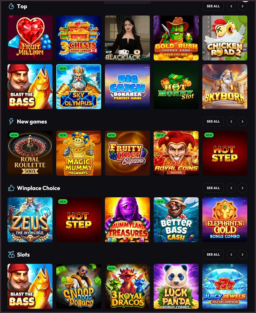 Complete collection of all slot machines at WinPlace Casino