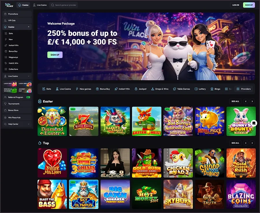 Compact overview of the main sections of WinPlace Casino
